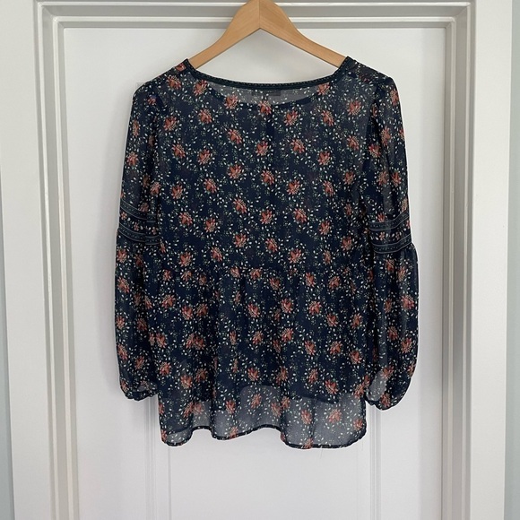 Max Studio Babydoll Boho Floral Semi-Sheer Top S - Picture 5 of 6